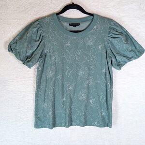Anthropologie Puff Sleeve Floral Lace-Overlay Top - Sage Green
